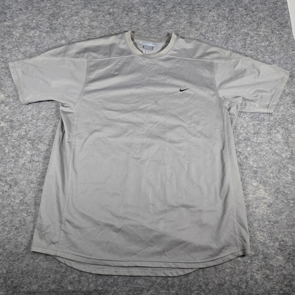Vintage Nike Mens XXL Gray Dri-FIT Short Sleeve Workout Shirt Y2K Swoosh